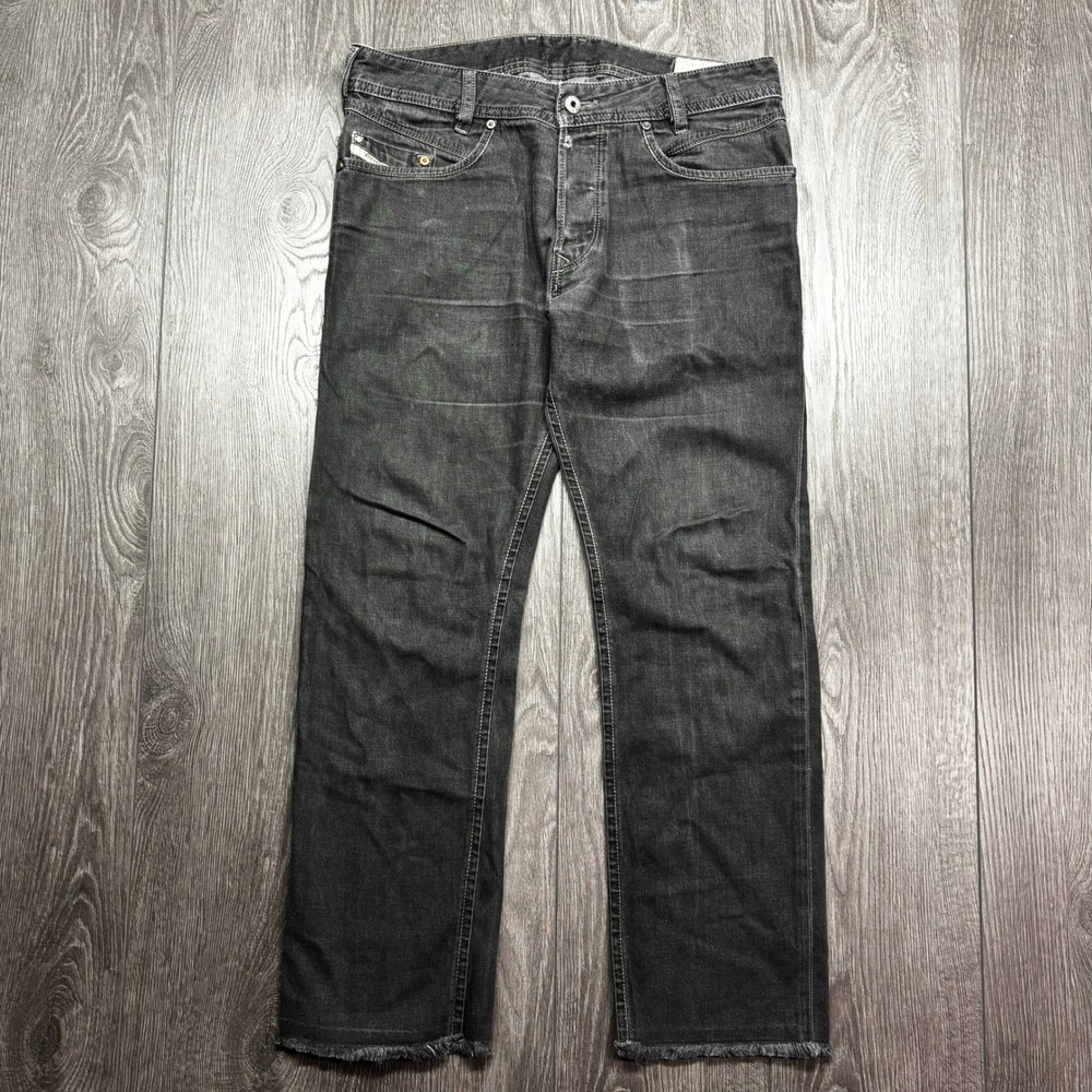 Diesel IAKOP Regular Slim Tapered Jeans Washed Black Button Fly Size 30x32 (27")